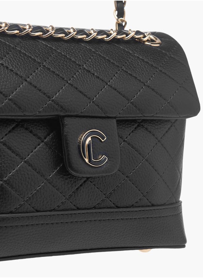 Womens Quilted Crossbody Bag With Flap Closure And Chain Strap