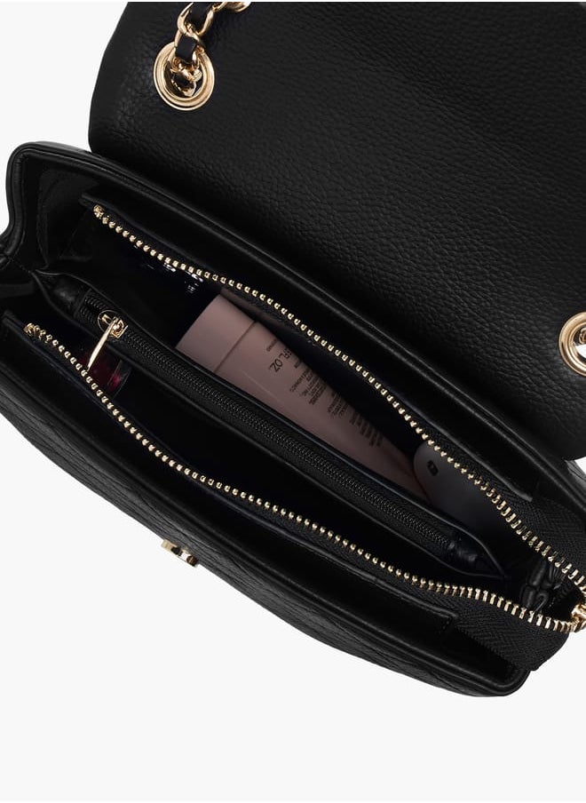 Womens Quilted Crossbody Bag With Flap Closure And Chain Strap