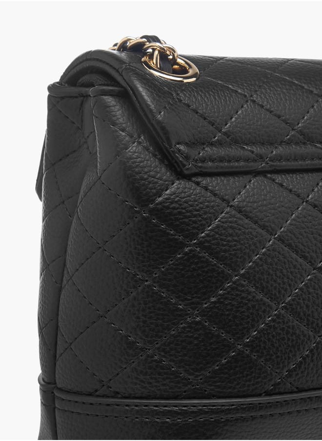 Womens Quilted Crossbody Bag With Flap Closure And Chain Strap