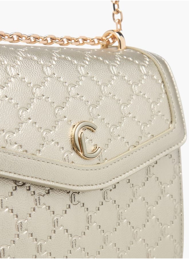 Womens Monogram Embossed Crossbody Bag With Magnetic Closure