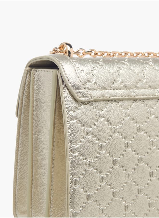 Womens Monogram Embossed Crossbody Bag With Magnetic Closure