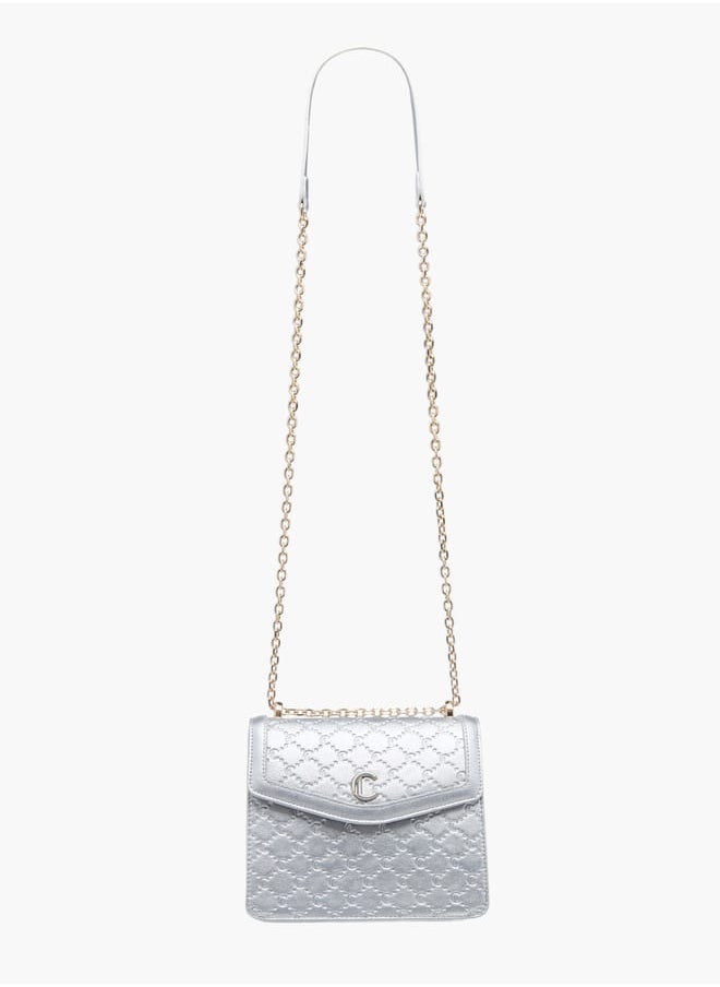 Womens Monogram Embossed Crossbody Bag With Magnetic Closure