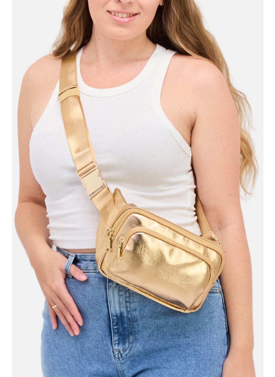 Women Solid Cross Body Bag 21 L x 13 H x 5 W cm, Rose Gold