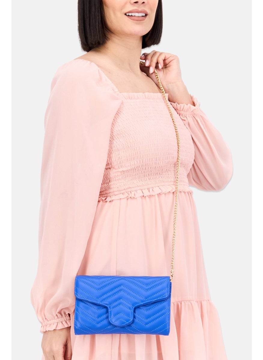 Women Leather Crossbody Bag 16 H x 23 L x 5 W cm, Blue