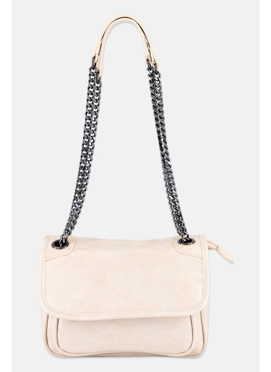 Women Textured Cross Body Bag 22 L x 15 H x 7 W cm, Cream