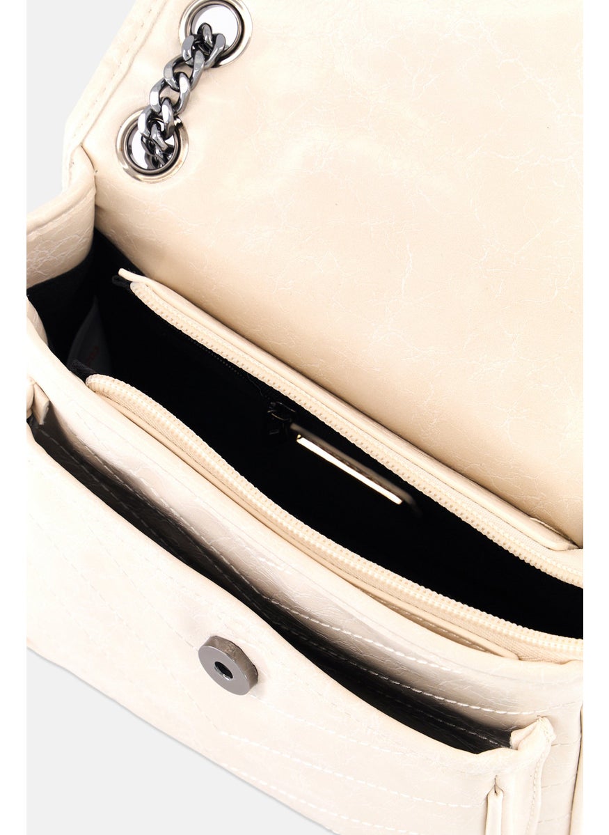 Women Textured Cross Body Bag 22 L x 15 H x 7 W cm, Cream