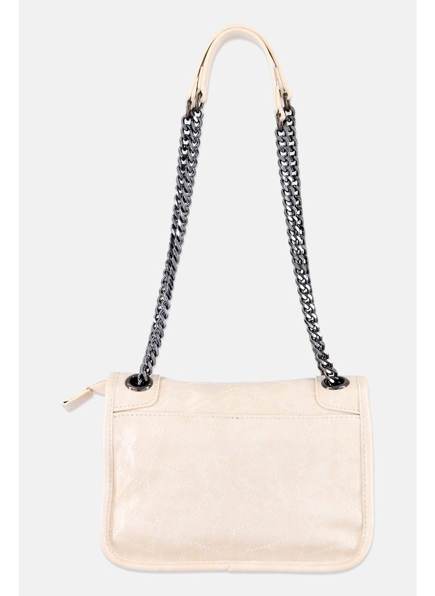 Women Textured Cross Body Bag 22 L x 15 H x 7 W cm, Cream