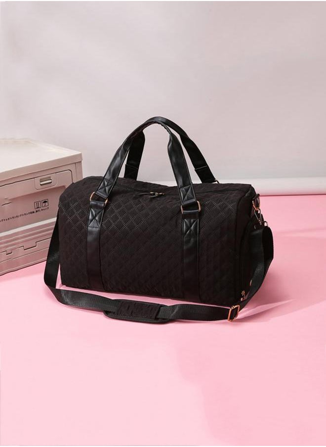 Diamond Quilted Gym Bag with Leather Look Handles