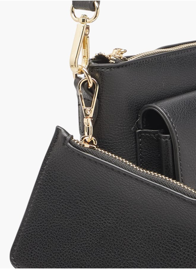 Women Textured Crossbody Bag with Detachable Strap and Pouch