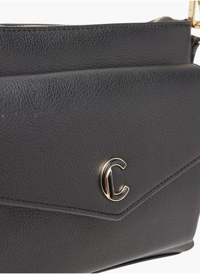 Women Textured Crossbody Bag with Detachable Strap and Pouch