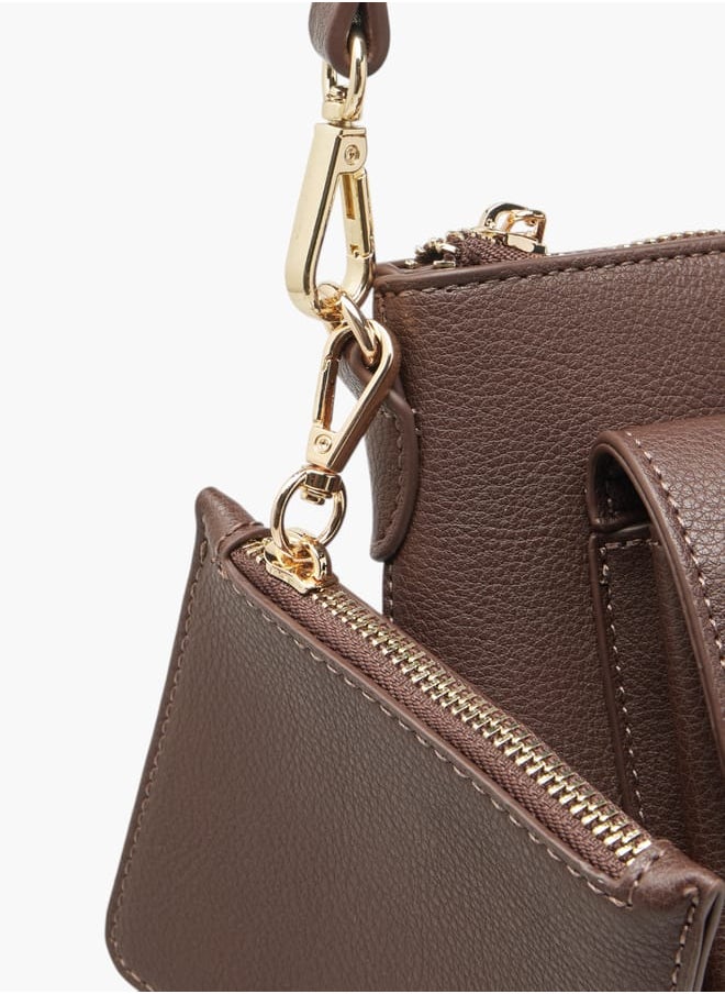 Women Textured Crossbody Bag with Detachable Strap and Pouch