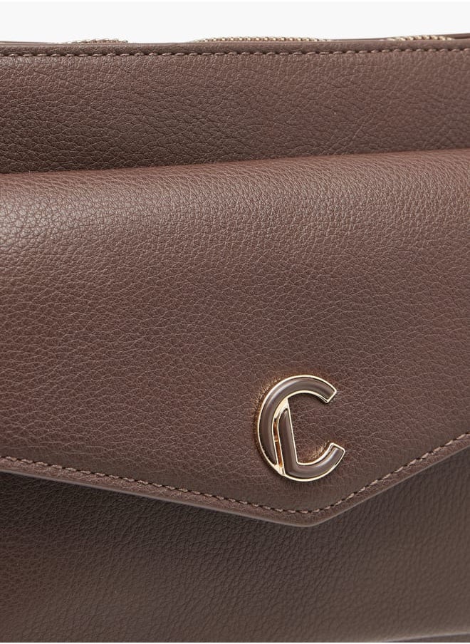 Women Textured Crossbody Bag with Detachable Strap and Pouch