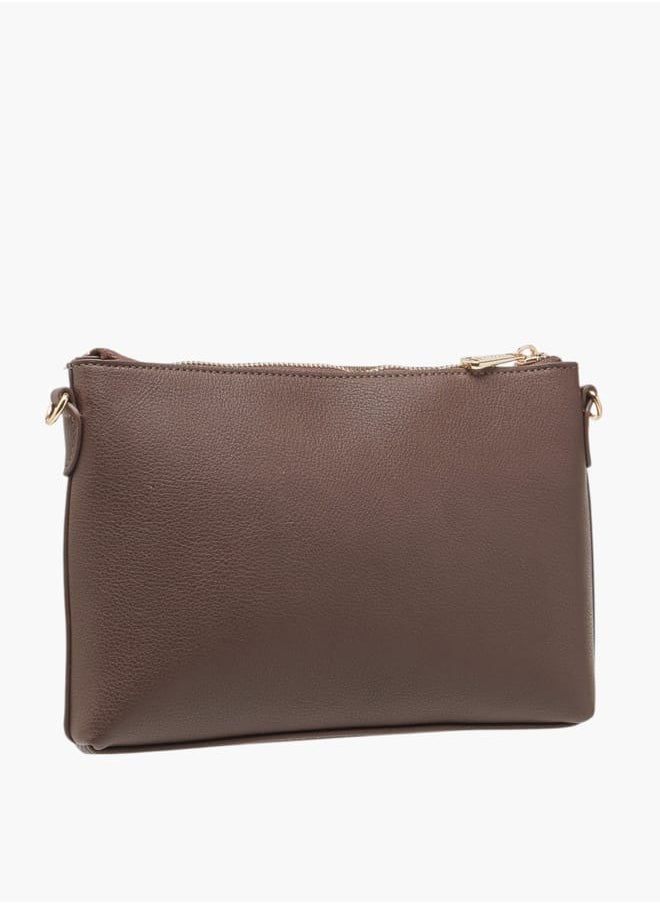 Women Textured Crossbody Bag with Detachable Strap and Pouch