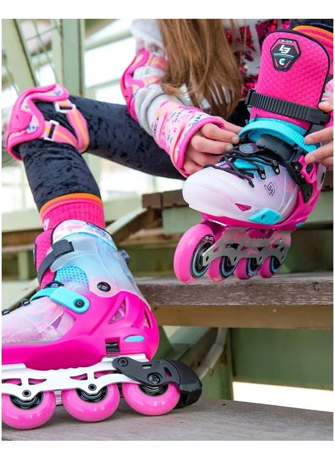 Micro Discovery Pink Inline Skates with Brake Set for Kids (37-40) | Adjustable Inline Roller Skates for Boys Kids & Girls | 7 to 14 Years UnisexOutdoor Skating Shoes | Skates for Kids|Outdoor Skating