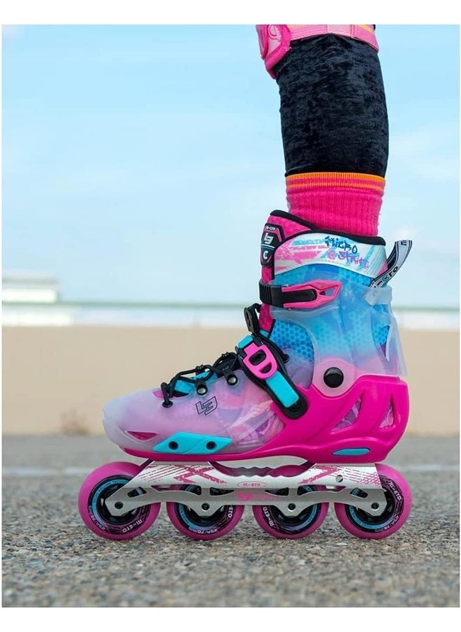 Micro Discovery Pink Inline Skates with Brake Set for Kids (37-40) | Adjustable Inline Roller Skates for Boys Kids & Girls | 7 to 14 Years UnisexOutdoor Skating Shoes | Skates for Kids|Outdoor Skating