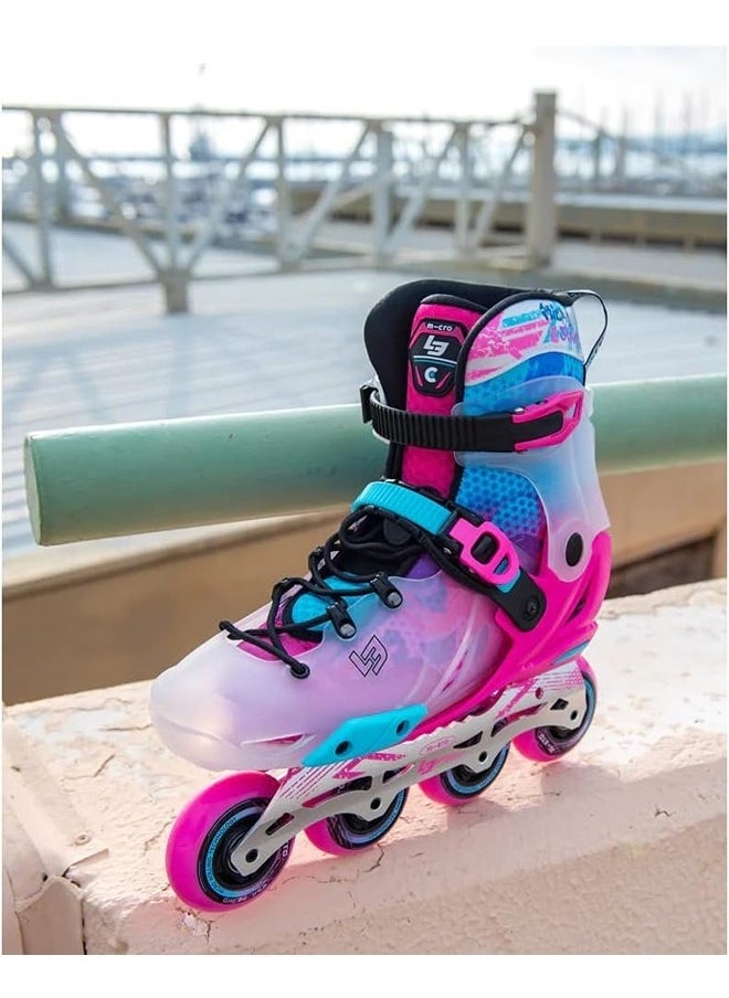 Micro Discovery Pink Inline Skates with Brake Set for Kids (37-40) | Adjustable Inline Roller Skates for Boys Kids & Girls | 7 to 14 Years UnisexOutdoor Skating Shoes | Skates for Kids|Outdoor Skating