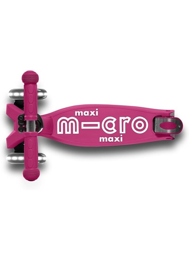 Micro Scooters | Maxi Deluxe LED Foldable| Handlebar Adjustable | Lightweight | Foldable Mechanism |Boys & Girls | 5-12 years | Berry Red