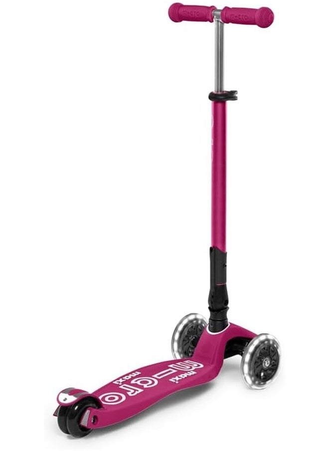 Micro Scooters | Maxi Deluxe LED Foldable| Handlebar Adjustable | Lightweight | Foldable Mechanism |Boys & Girls | 5-12 years | Berry Red