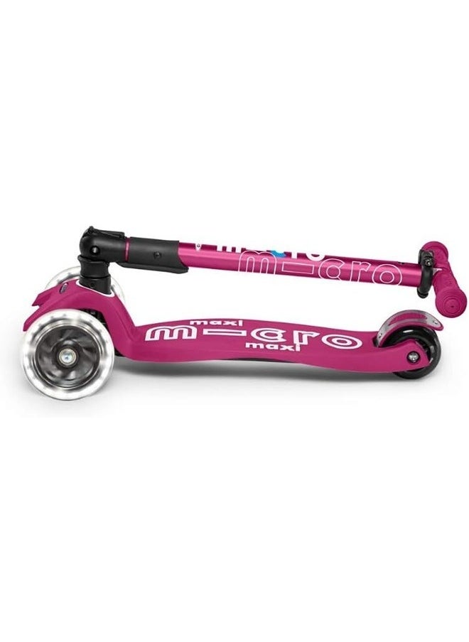 Micro Scooters | Maxi Deluxe LED Foldable| Handlebar Adjustable | Lightweight | Foldable Mechanism |Boys & Girls | 5-12 years | Berry Red