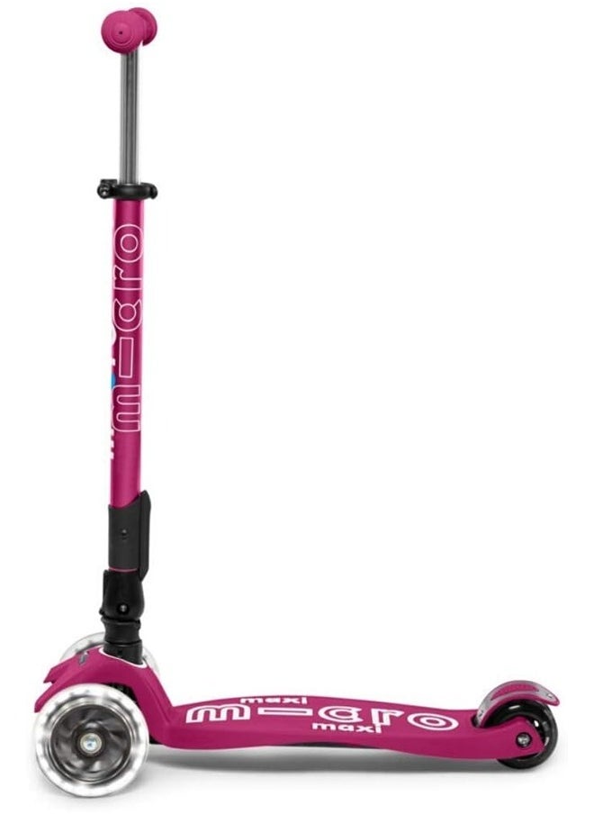 Micro Scooters | Maxi Deluxe LED Foldable| Handlebar Adjustable | Lightweight | Foldable Mechanism |Boys & Girls | 5-12 years | Berry Red