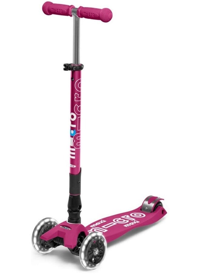 Micro Scooters | Maxi Deluxe LED Foldable| Handlebar Adjustable | Lightweight | Foldable Mechanism |Boys & Girls | 5-12 years | Berry Red