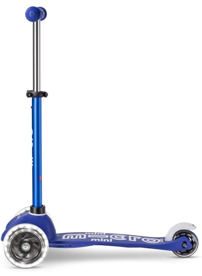 Micro Scooters - Mini Deluxe Blue White with LED Wheels MMD176 |Adjustable Handlebar |3 Wheels |Max Load 50KG | Scooter for Kids | Kids Scooter | Scooter with LED Wheels | Scooter for Kids 2-5 Years