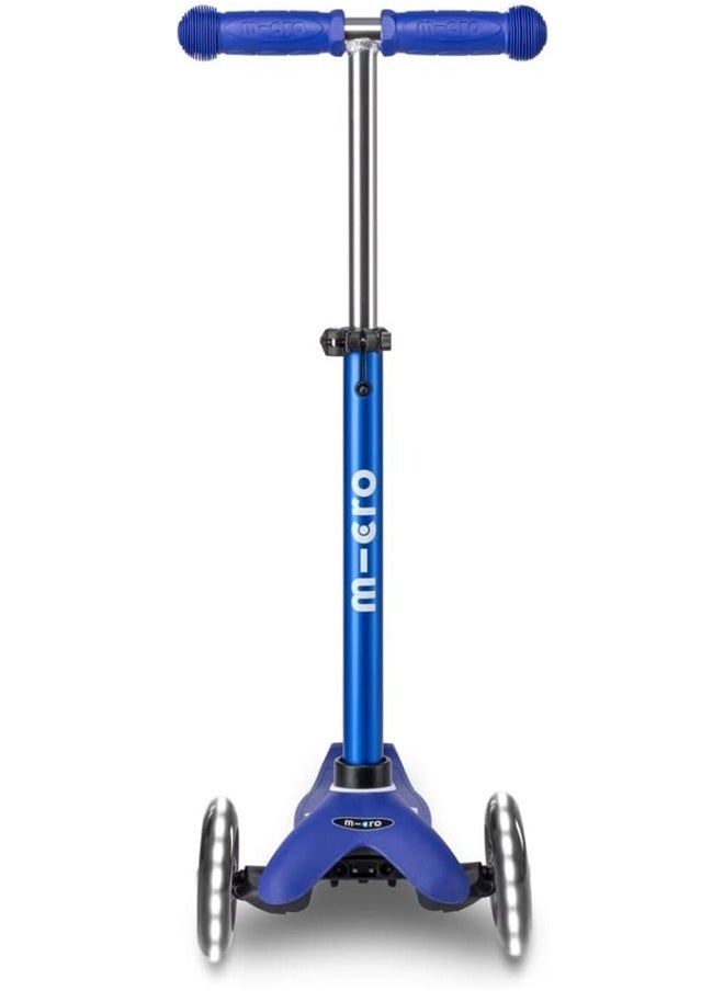 Micro Scooters - Mini Deluxe Blue White with LED Wheels MMD176 |Adjustable Handlebar |3 Wheels |Max Load 50KG | Scooter for Kids | Kids Scooter | Scooter with LED Wheels | Scooter for Kids 2-5 Years