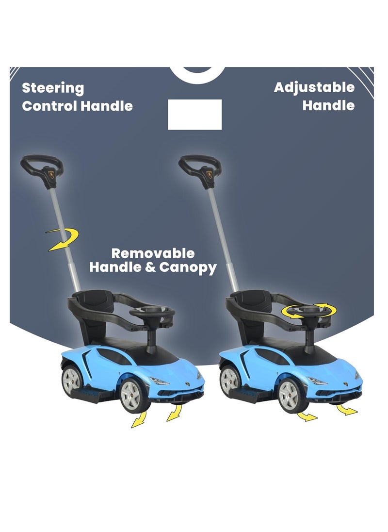Push Car for Kids Toddler,Lamborghini-Style Ride-On with Canopy, Adjustable & Removable Handle, Hidden Storage, Music & Horn, Age 1-3 Yrs