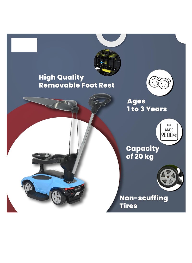 Push Car for Kids Toddler,Lamborghini-Style Ride-On with Canopy, Adjustable & Removable Handle, Hidden Storage, Music & Horn, Age 1-3 Yrs