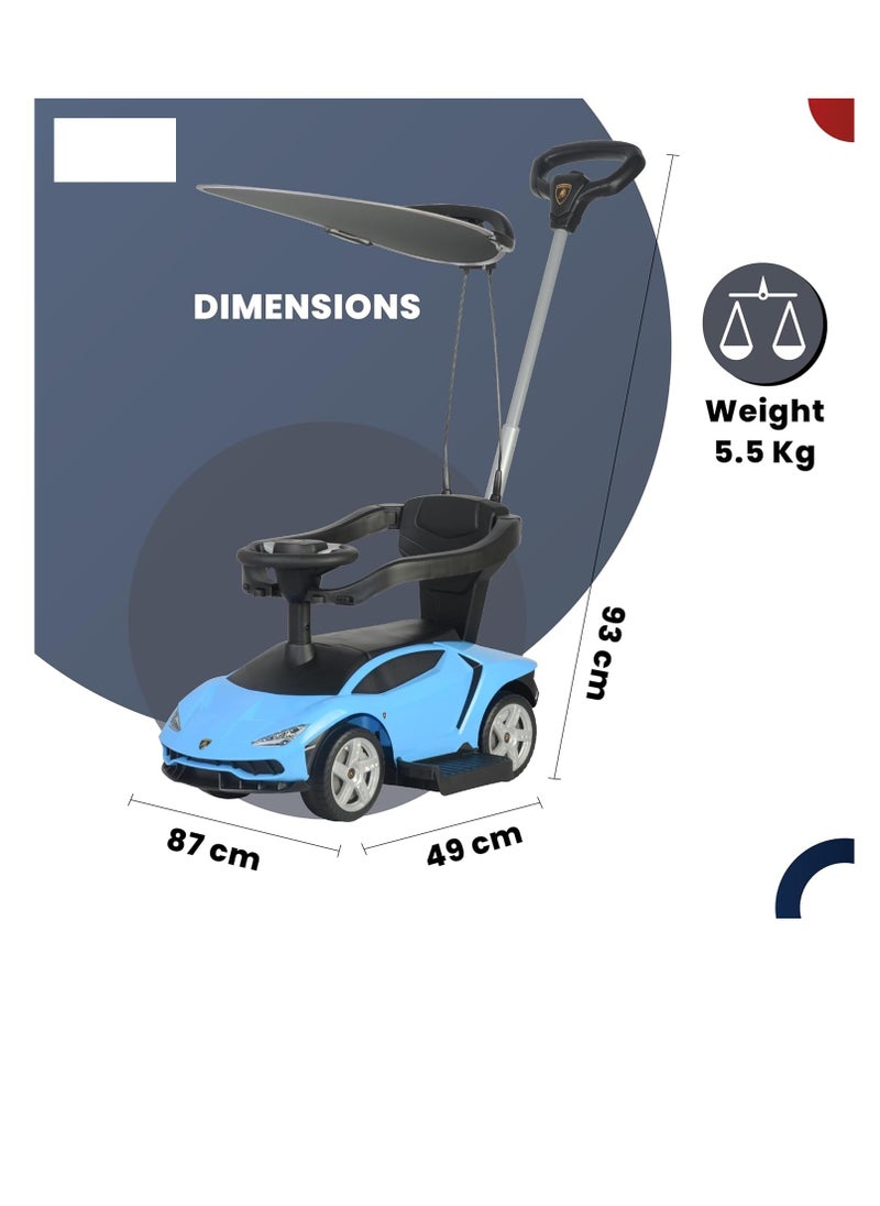 Push Car for Kids Toddler,Lamborghini-Style Ride-On with Canopy, Adjustable & Removable Handle, Hidden Storage, Music & Horn, Age 1-3 Yrs