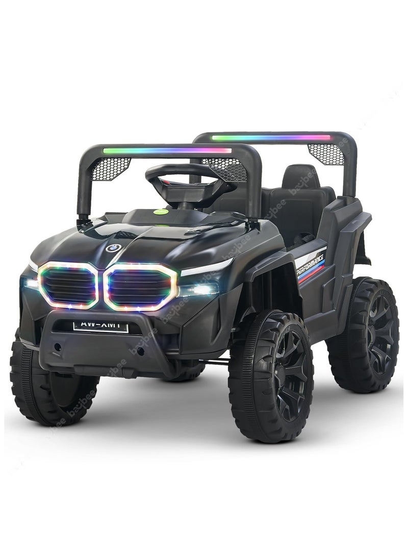 Baybee Fury Battery Operated Jeep for Kids Rechargeable Battery Car for Kids with Music Led Light Ride On Kids Car Jeep Racing Baby Big Car Electric Car for Kids Childrens Boy Girl Black