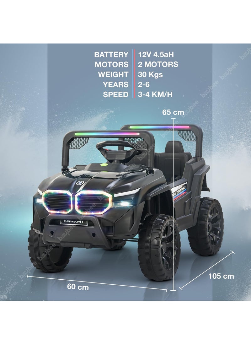 Baybee Fury Battery Operated Jeep for Kids Rechargeable Battery Car for Kids with Music Led Light Ride On Kids Car Jeep Racing Baby Big Car Electric Car for Kids Childrens Boy Girl Black