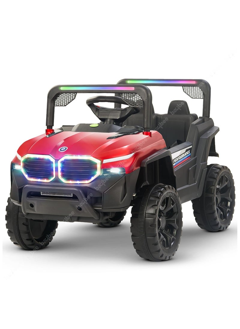 Baybee Fury Battery Operated Jeep for Kids Rechargeable Battery Car for Kids with Music Led Light Ride On Kids Car Jeep Racing Baby Big Car Electric Car for Kids Childrens Boy Girl Red