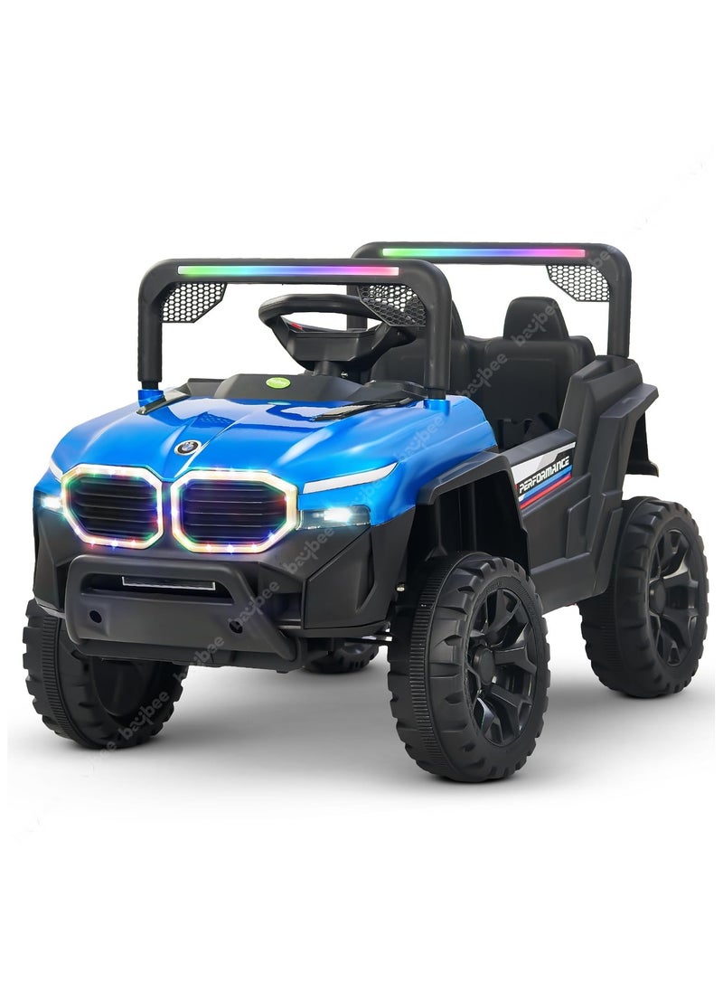 Baybee Fury Battery Operated Jeep for Kids Rechargeable Battery Car for Kids with Music Led Light Ride On Kids Car Jeep Racing Baby Big Car Electric Car for Kids Childrens Boy Girl Blue