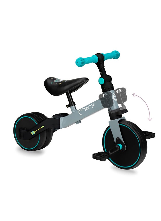 4In1 Steel Ride-On Bike - Ride-on, Tricycle with Pedals, Balance Bike,
Two-Wheeled Bike with Pedals, Adjustable Angle, Steering Locks, Height Range 32.5 - 39 CM For Kids Age 2+ - Turquoise Grey
