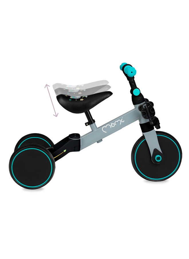 4In1 Steel Ride-On Bike - Ride-on, Tricycle with Pedals, Balance Bike,
Two-Wheeled Bike with Pedals, Adjustable Angle, Steering Locks, Height Range 32.5 - 39 CM For Kids Age 2+ - Turquoise Grey