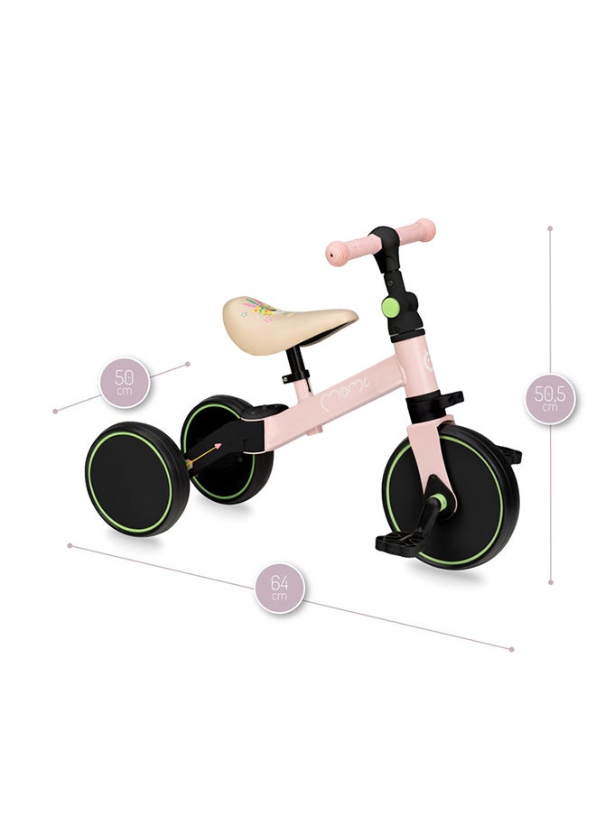 4In1 Steel Ride-On Bike - Ride-on, Tricycle with Pedals, Balance Bike,
Two-Wheeled Bike with Pedals, Adjustable Angle, Steering Locks, Height Range 32.5 - 39 CM For Kids Age 2+ -Pink