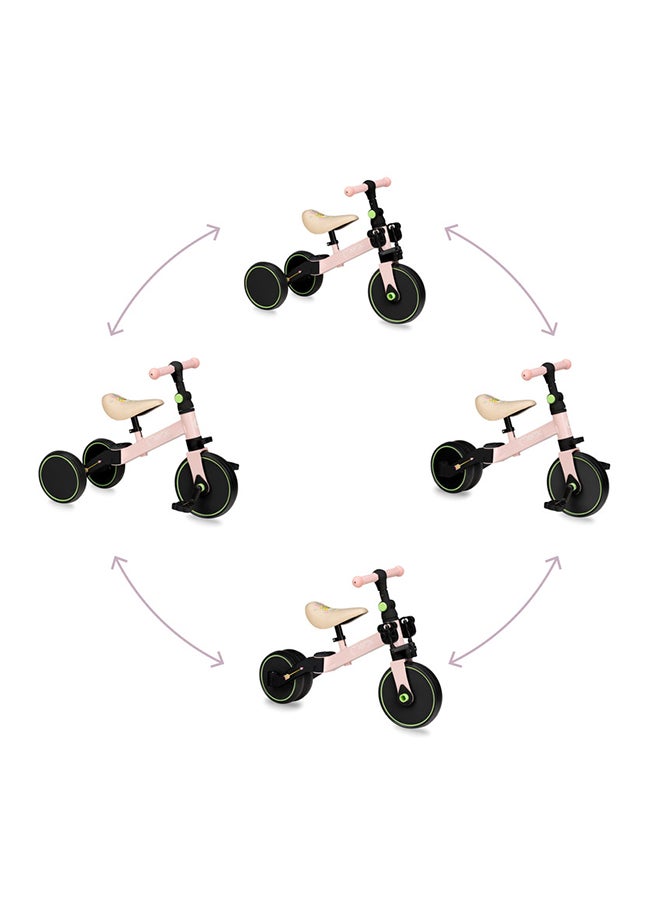 4In1 Steel Ride-On Bike - Ride-on, Tricycle with Pedals, Balance Bike,
Two-Wheeled Bike with Pedals, Adjustable Angle, Steering Locks, Height Range 32.5 - 39 CM For Kids Age 2+ -Pink