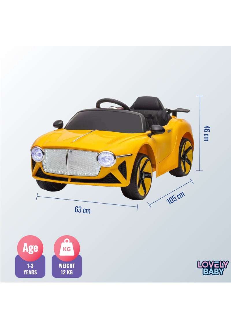 Lovely Baby Rechargeable 12V Powered Riding Car for Kids LB 8866L, Ride-On for Children with RC for Ages 1-3 years - Yellow