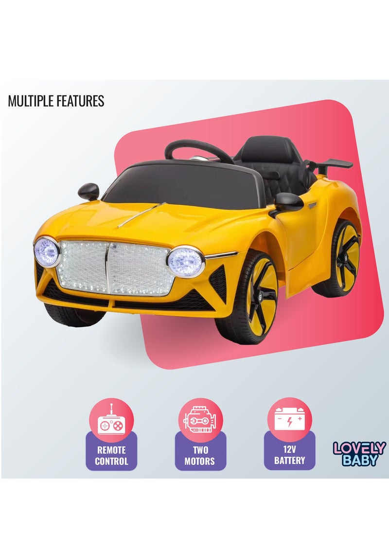 Lovely Baby Rechargeable 12V Powered Riding Car for Kids LB 8866L, Ride-On for Children with RC for Ages 1-3 years - Yellow