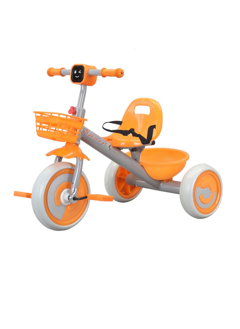 Lovely Baby Kids/Children Tricycle LB 2270 with Music & Light, Steel Frame, EVA Wheels, Front & Rear Basket, For The Ages 1-3 Years - Orange