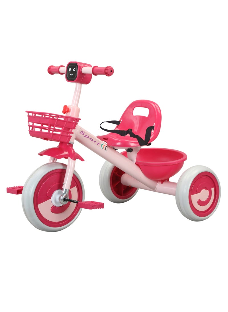 Lovely Baby Kids/Children Tricycle LB 2270 with Music & Light, Steel Frame, EVA Wheels, Front & Rear Basket, For The Ages 1-3 Years - Pink