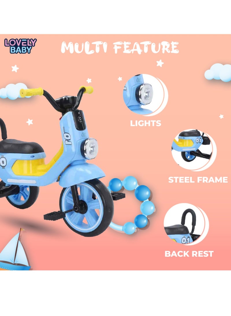 Lovely Baby Kids/Children Tricycle LB 2280 with Music & Light, Steel Frame, EVA Wheels, Rear Basket, For The Ages 1-3 Years - Blue