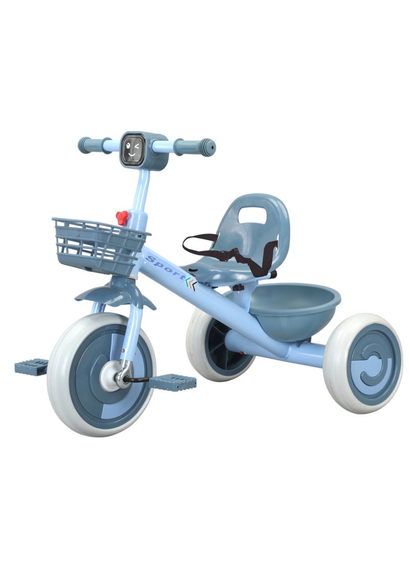 Lovely Baby Kids/Children Tricycle LB 2270 with Music & Light, Steel Frame, EVA Wheels, Front & Rear Basket, For The Ages 1-3 Years - Blue