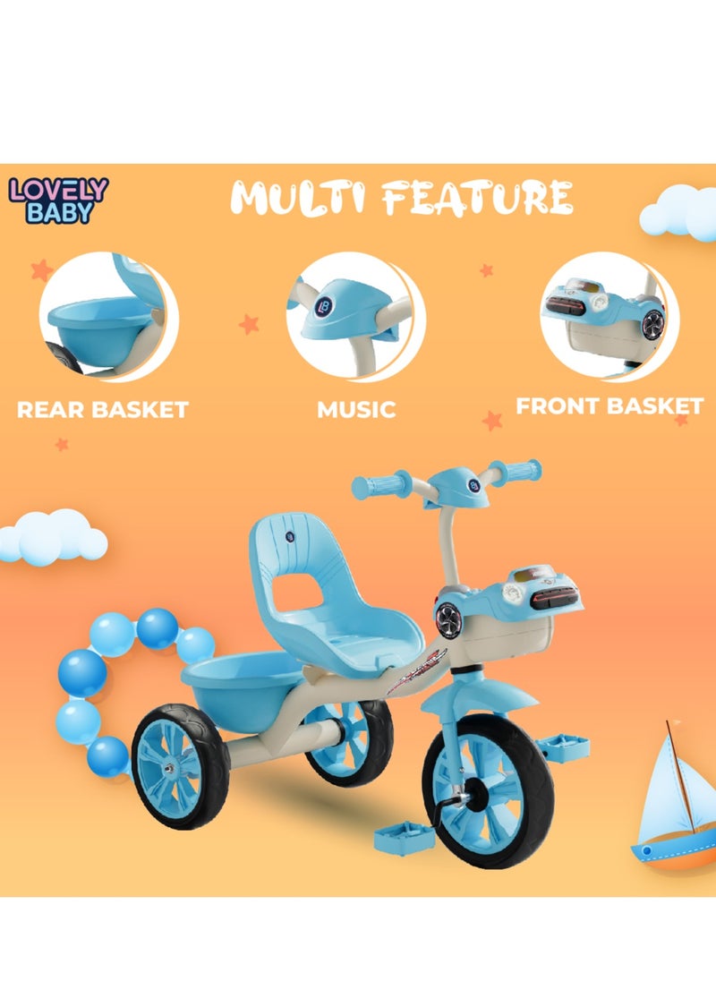 Lovely Baby Kids/Children Tricycle LB 6540 with Music & LED Lights, EVA Wheels, Strong Steel Frame, Ride-On Toy,Recommended Ages for 1-3 Years - Blue