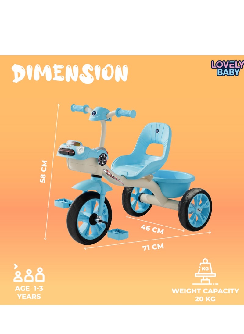 Lovely Baby Kids/Children Tricycle LB 6540 with Music & LED Lights, EVA Wheels, Strong Steel Frame, Ride-On Toy,Recommended Ages for 1-3 Years - Pink