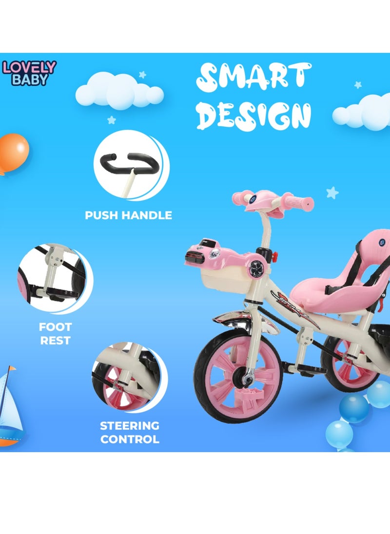 Lovely Baby Kids Tricycle LB 6565H with Parent Control, Music & LED Lights, EVA Wheels, Steel Frame, Ride-On Toy for 1-3 Years - Blue