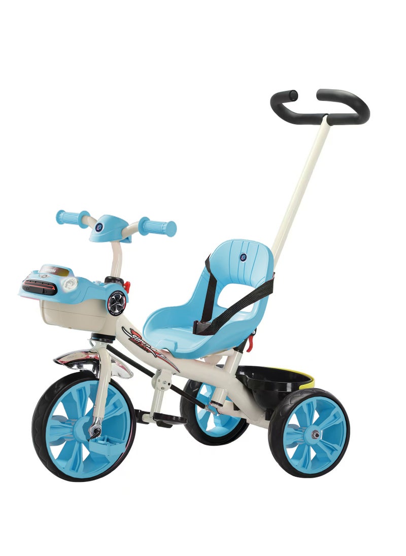 Lovely Baby Kids Tricycle LB 6565H with Parent Control, Music & LED Lights, EVA Wheels, Steel Frame, Ride-On Toy for 1-3 Years - Blue