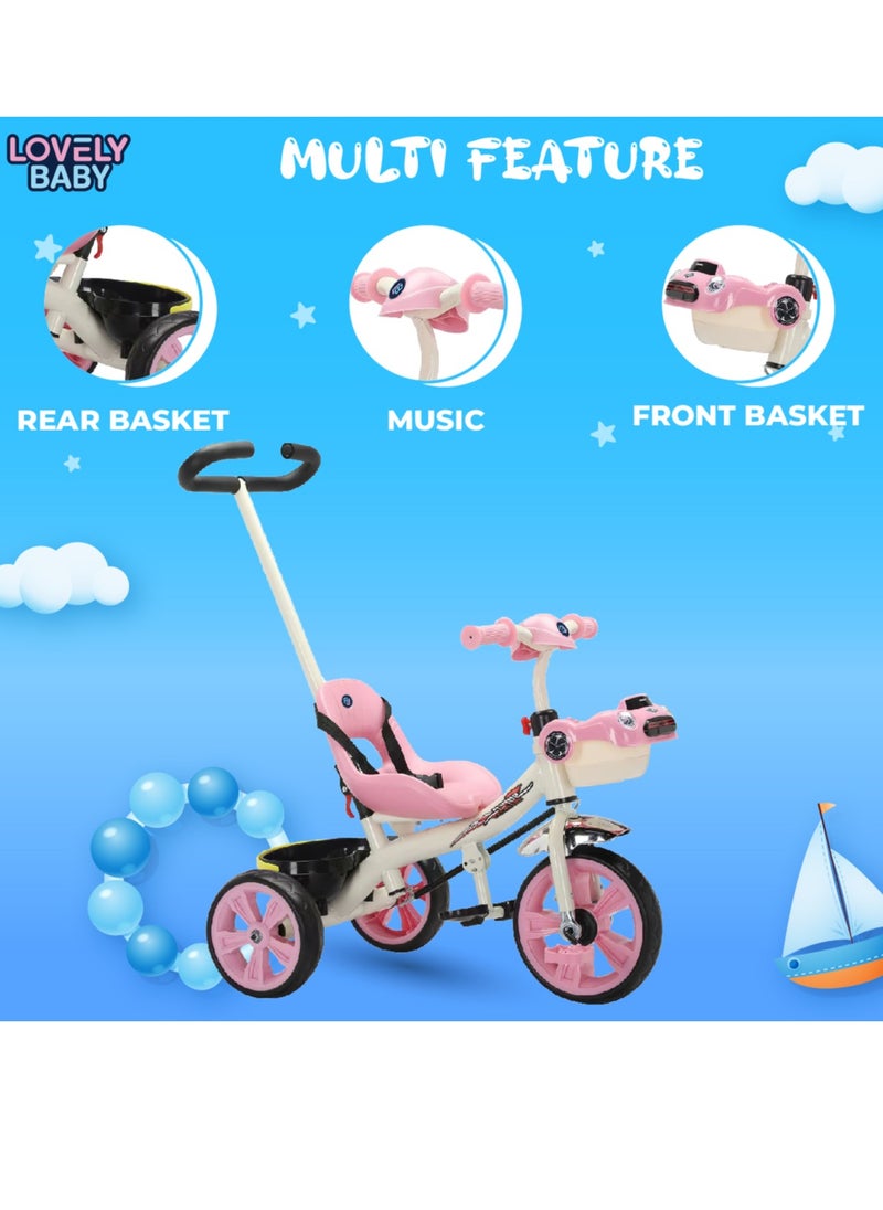 Lovely Baby Kids Tricycle LB 6565H with Parent Control, Music & LED Lights, EVA Wheels, Steel Frame, Ride-On Toy for 1-3 Years - Blue