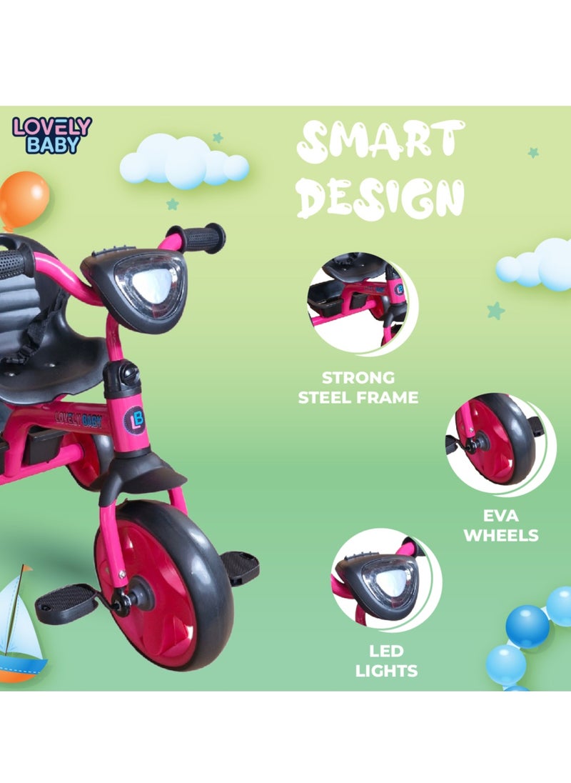 Lovely Baby Kids/Children Smart Design Tricycle LB 3390 with LED Lights, Music, and Rear Basket - Pink